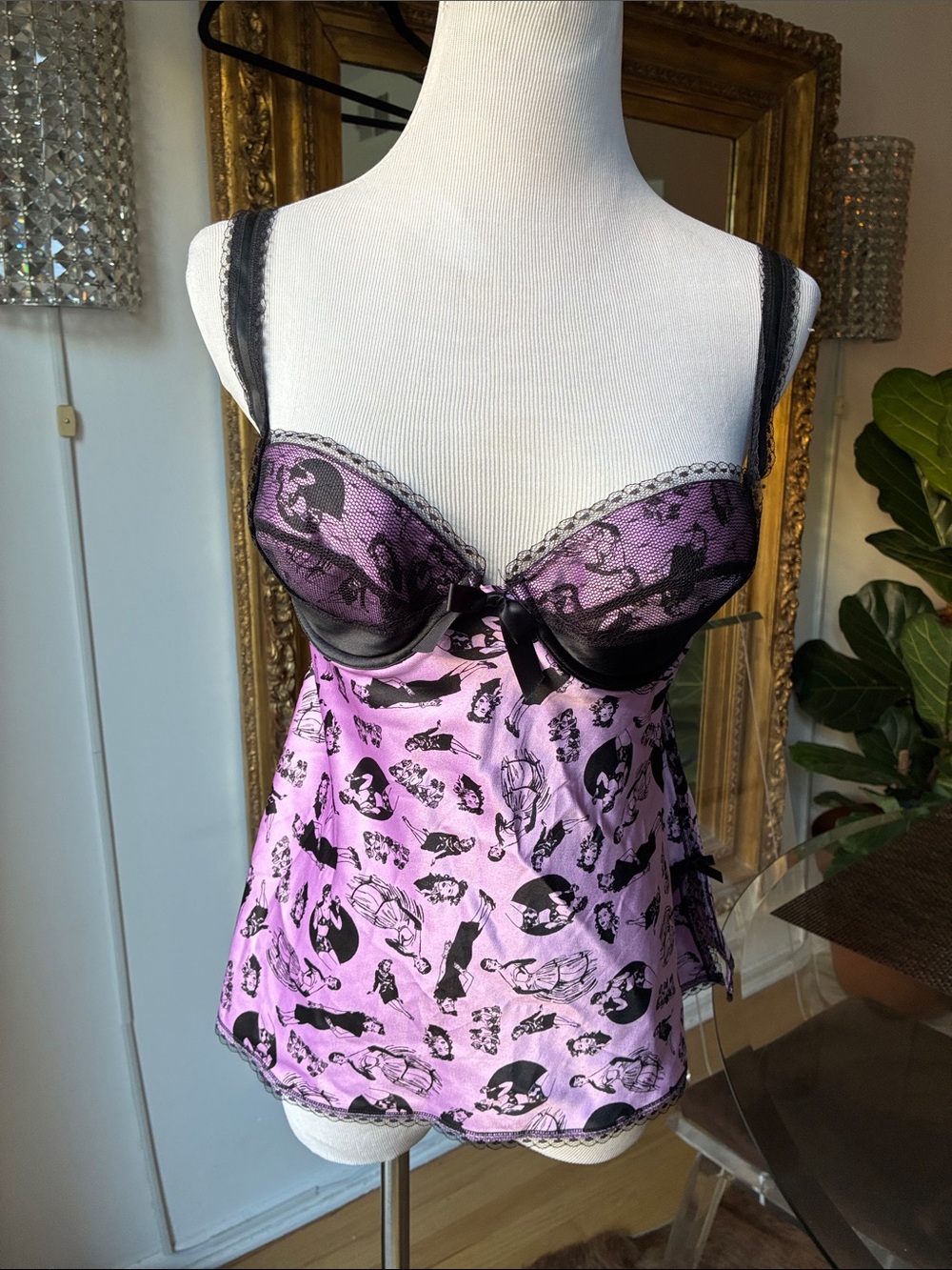 Victoria's Secret Purple Satin & Black Lace Camisole 36B